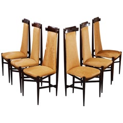 Vintage Sergio Rodrigues Six Dining Chairs in Wood and Tan Cowhide, Brazil, 1960s