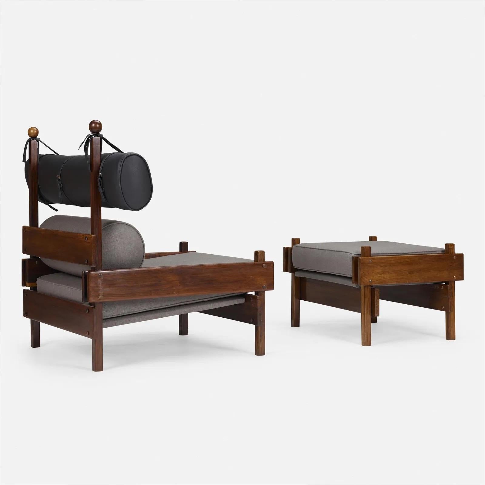 Wool Sergio Rodrigues Tonico Lounge Chairs with Ottomans, 1960s Brazil For Sale