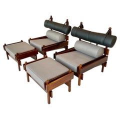 Vintage Sergio Rodrigues Tonico Lounge Chairs with Ottomans, 1960s Brazil