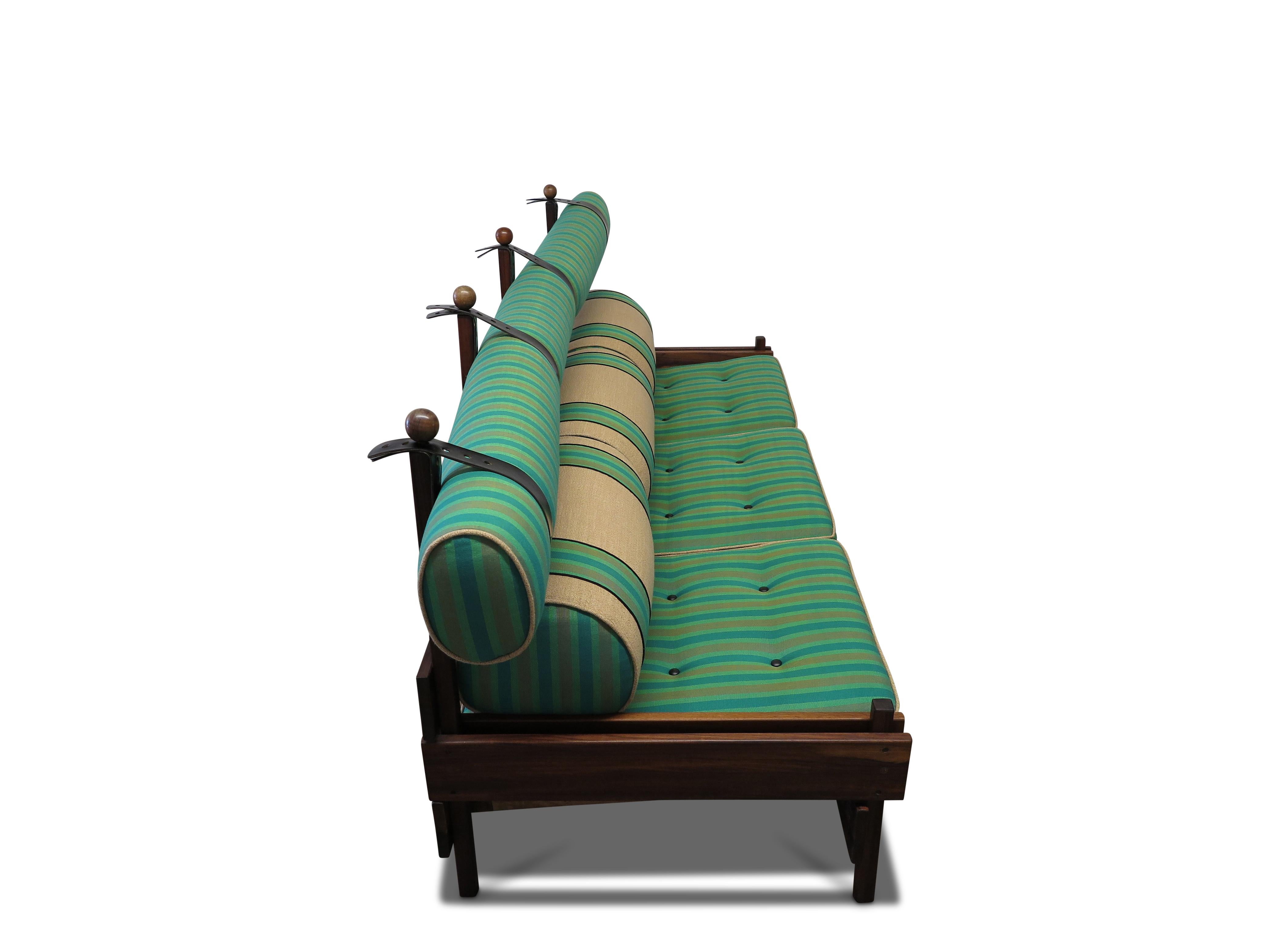 Mid-Century Modern Sergio Rodrigues Tonico Sofa -SF Fall Show, upholstery by David Kleinberg For Sale