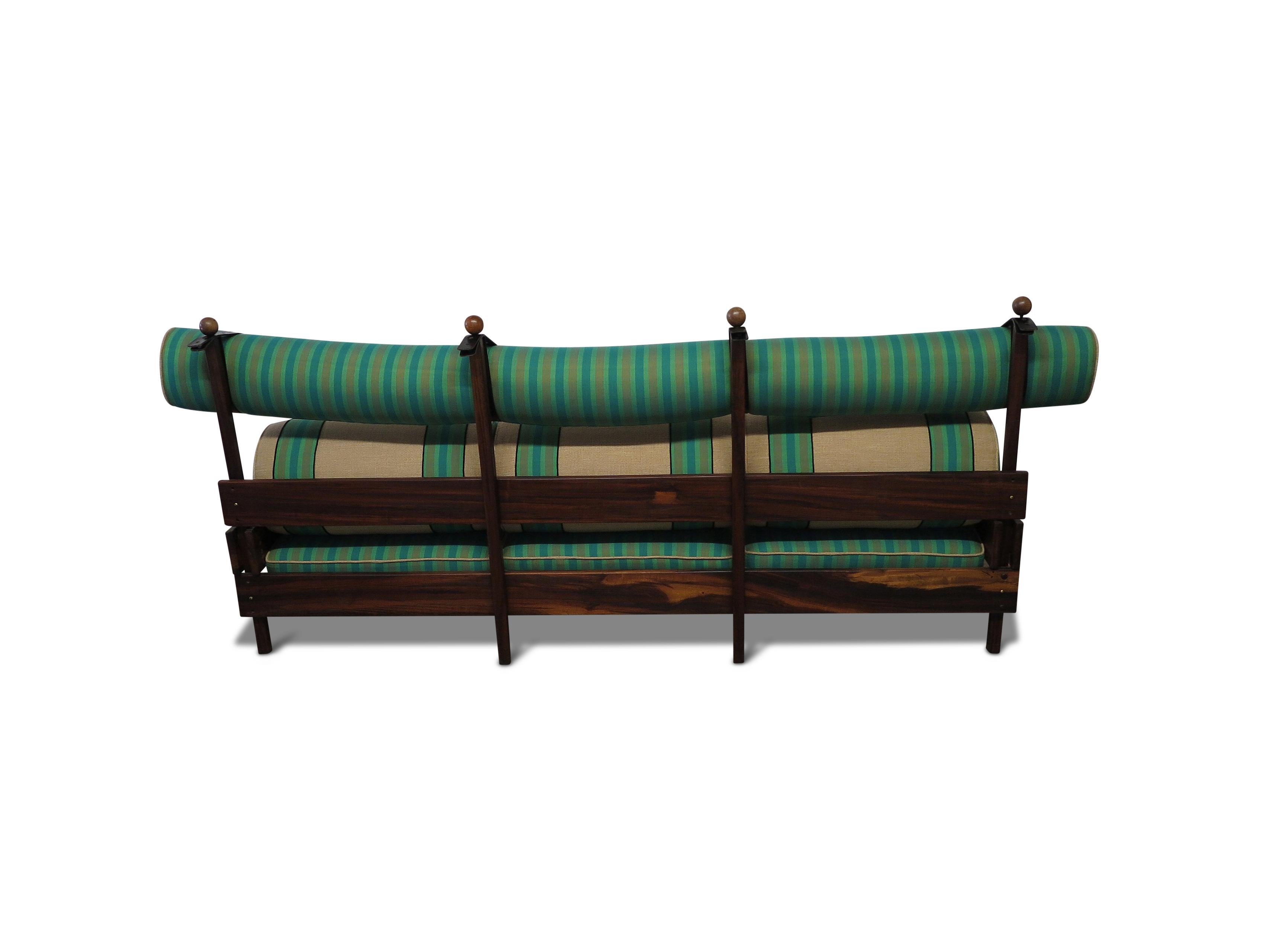 Brazilian Sergio Rodrigues Tonico Sofa -SF Fall Show, upholstery by David Kleinberg For Sale