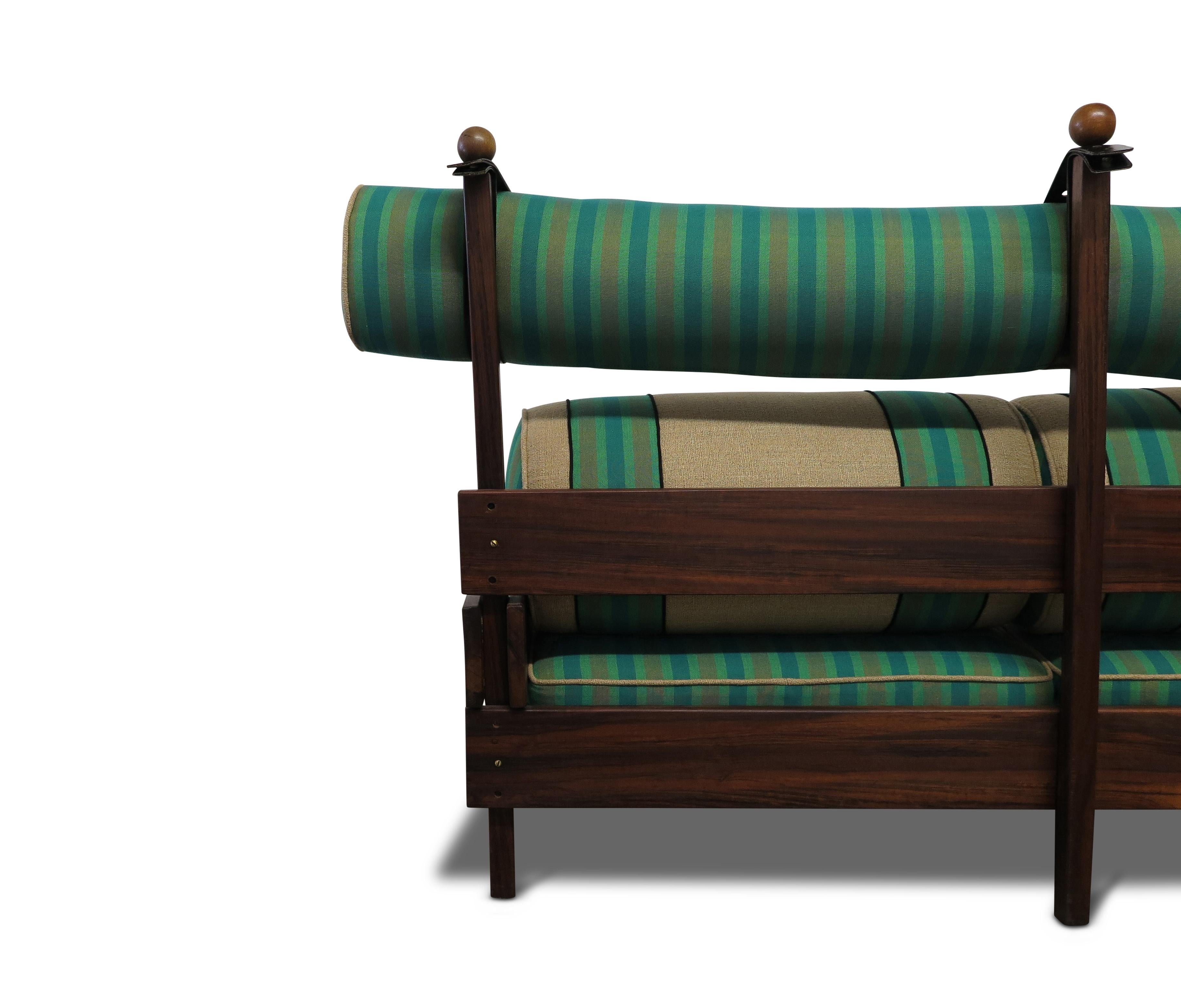 Oiled Sergio Rodrigues Tonico Sofa -SF Fall Show, upholstery by David Kleinberg For Sale