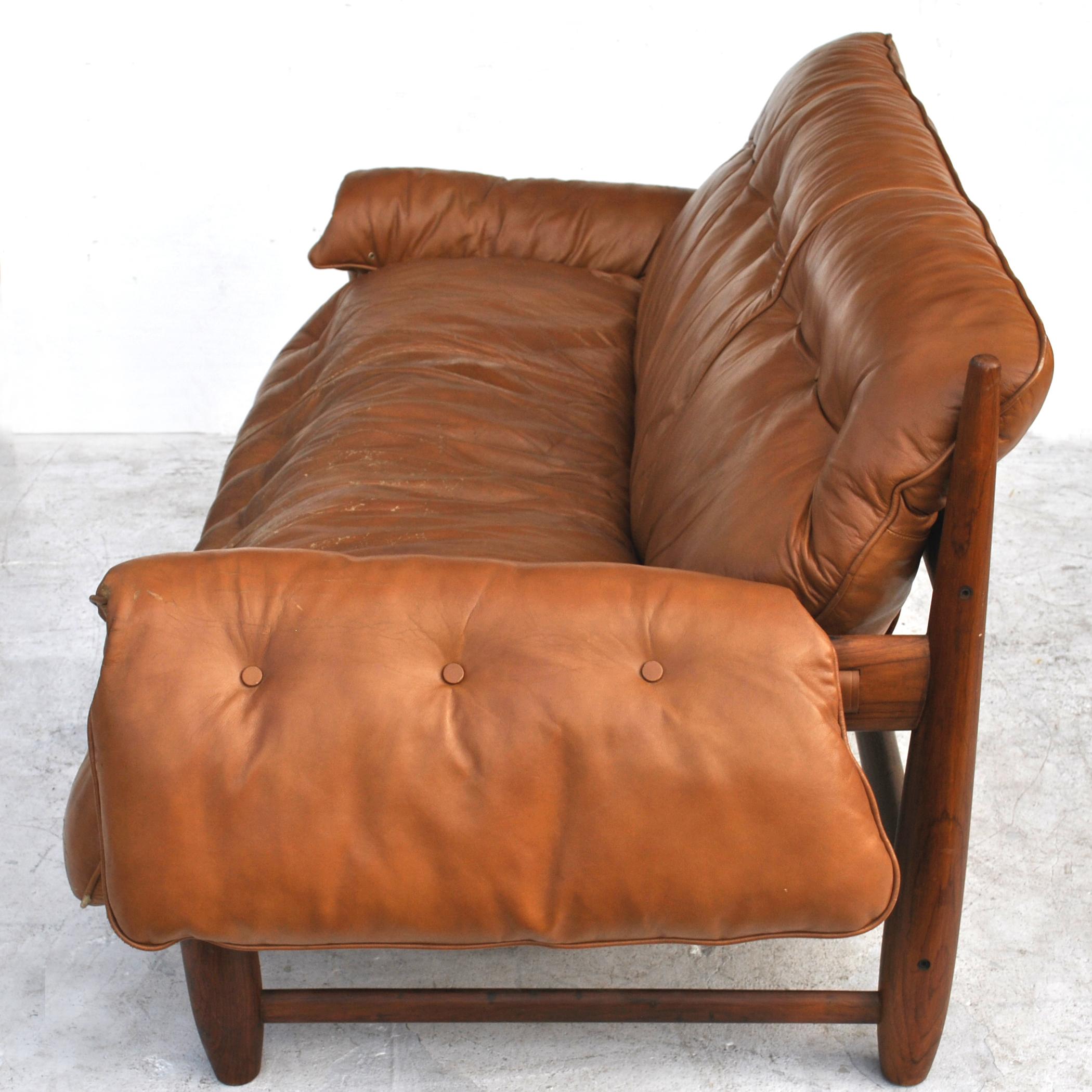 Mid-Century Modern Sergio Rodriques For Stendig Rosewood Leather Mole Sofa