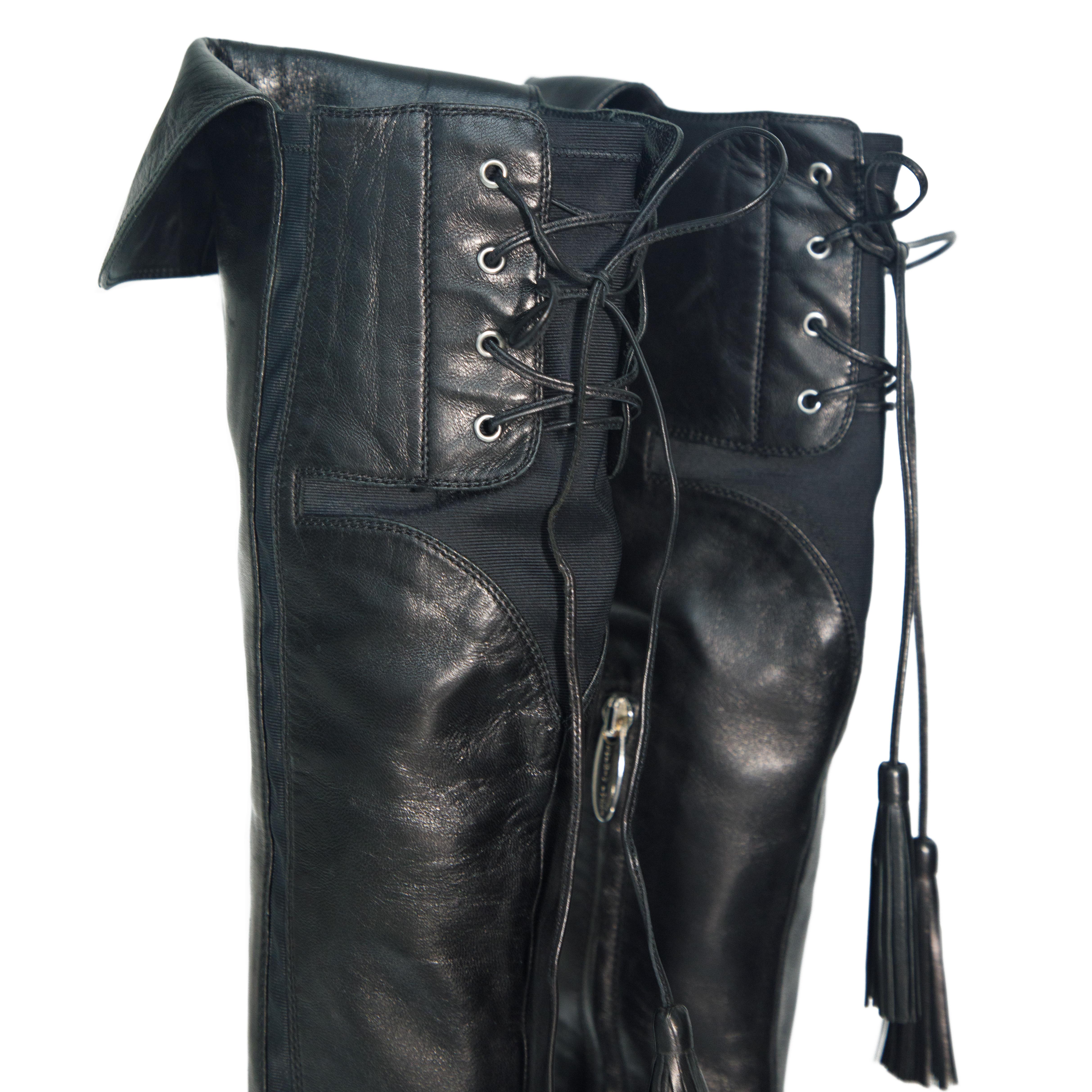 Sergio Rossi 2008 Black Leather Knee High Boots size 37.5 For Sale 2