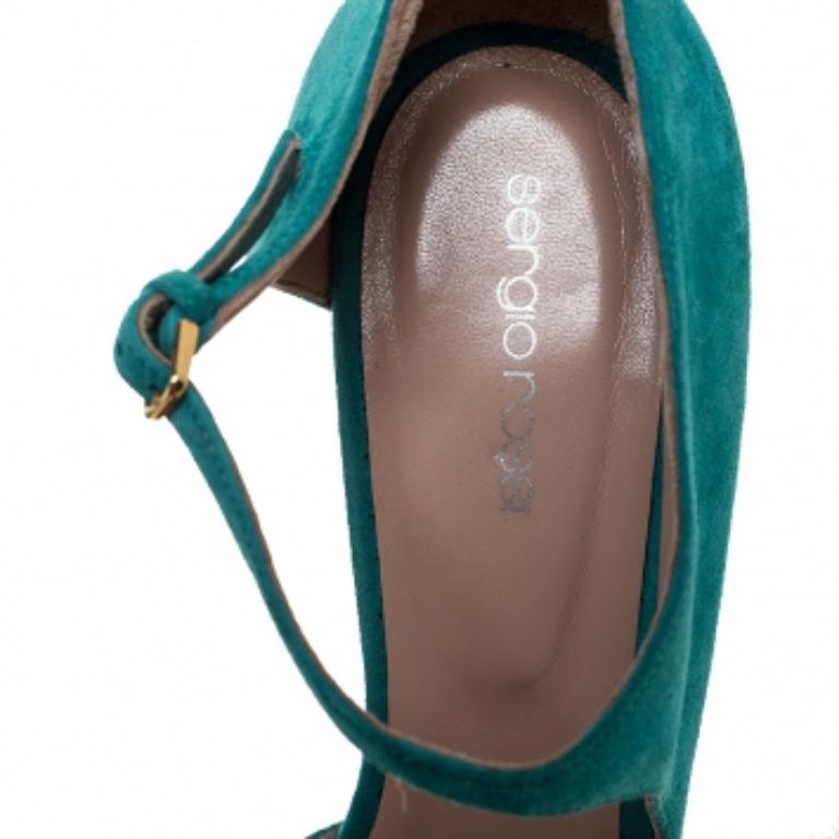 Sergio Rossi Aqua Blue Suede Mary Jane Ankle Strap Pumps Taglia 40 in vendita 5