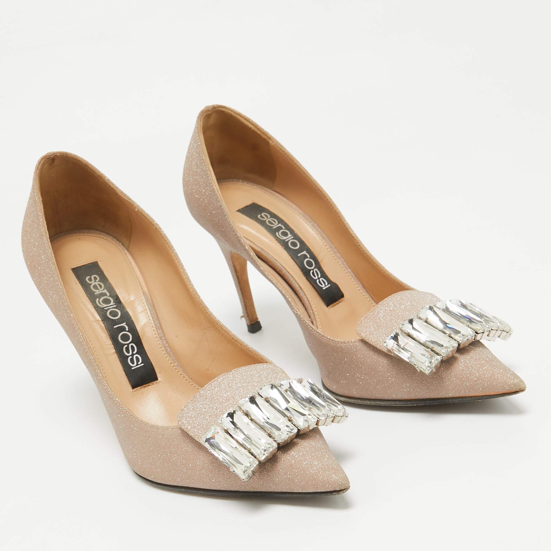 De las mujeres Sergio Rossi Beige Glitter Cuero Cristales SR1 Bombas Tamaño 37.5 en venta