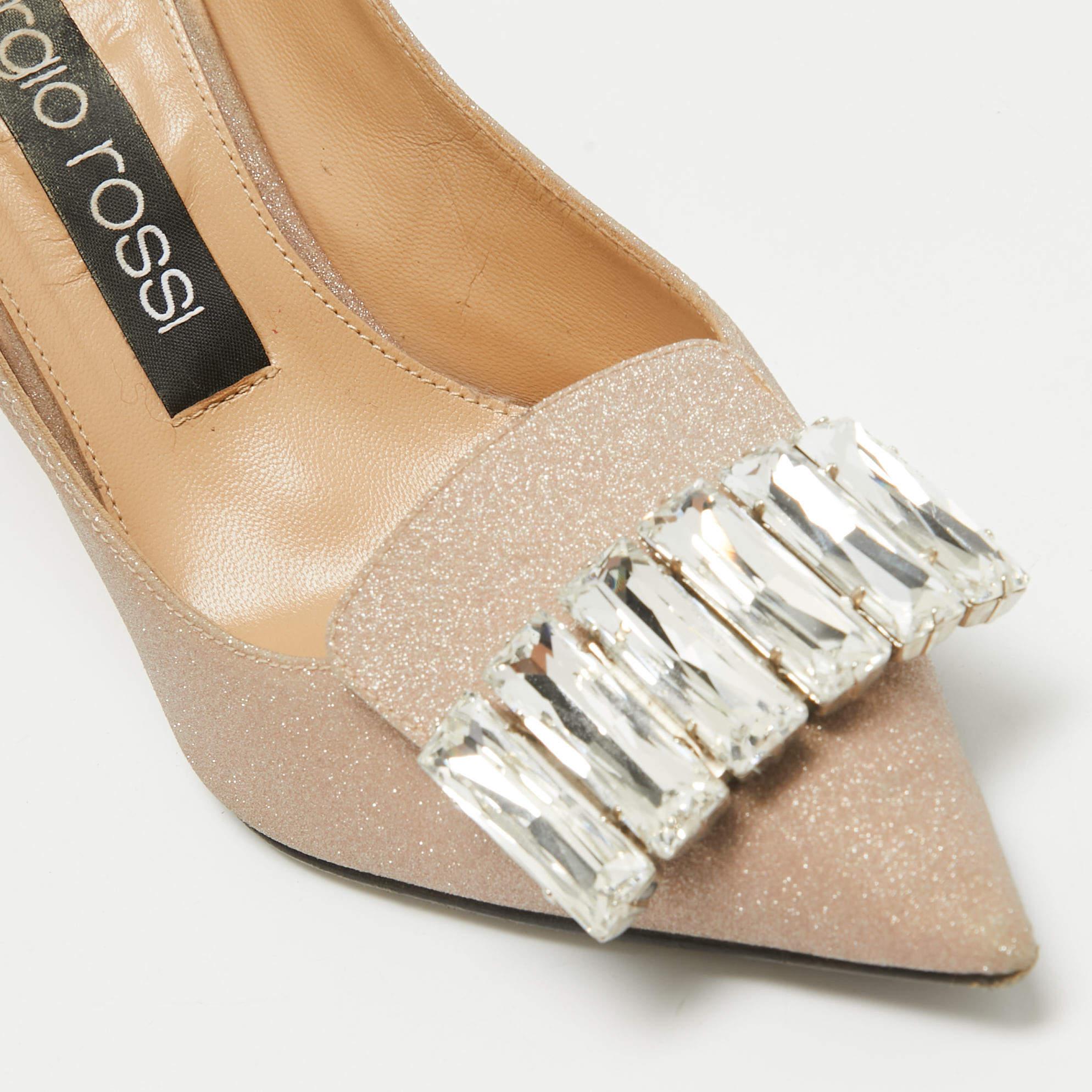 Sergio Rossi Beige Glitter Cuero Cristales SR1 Bombas Tamaño 37.5 en venta 4