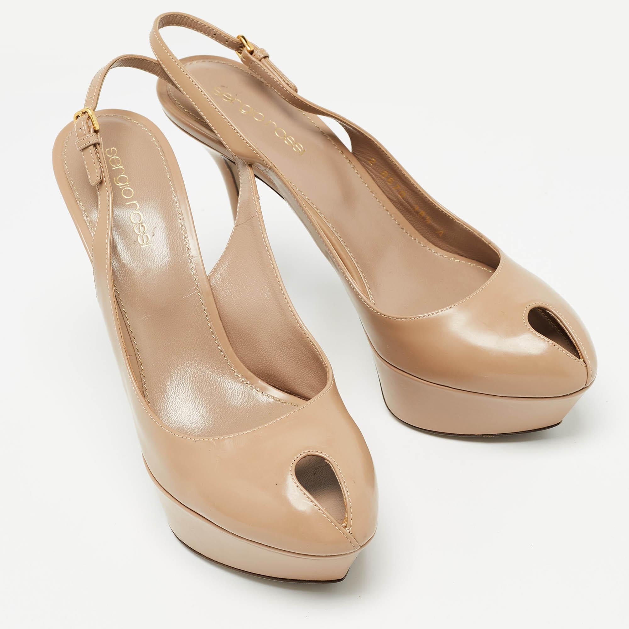 Women's Sergio Rossi Beige Leather Peep Toe Slingback Pumps Size 38.5