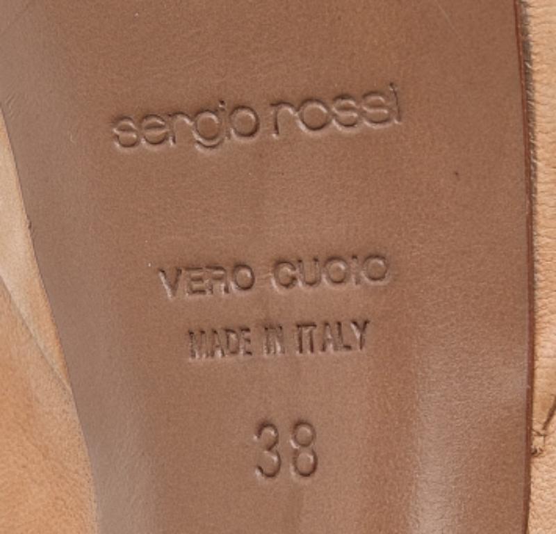 Sergio Rossi Beige Leder Plateau-Wickelsandalen mit Knöchelverschluss Größe 38 im Angebot 2