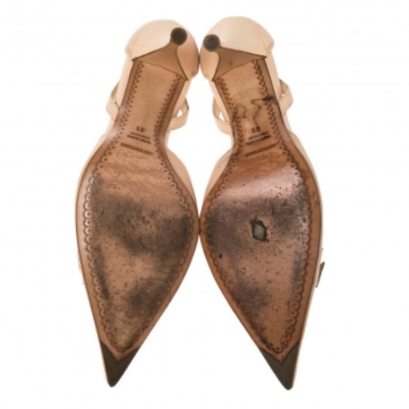 Sergio Rossi - Sandales à bout pointu en cuir gaufré lézard beige, taille 41 en vente 2