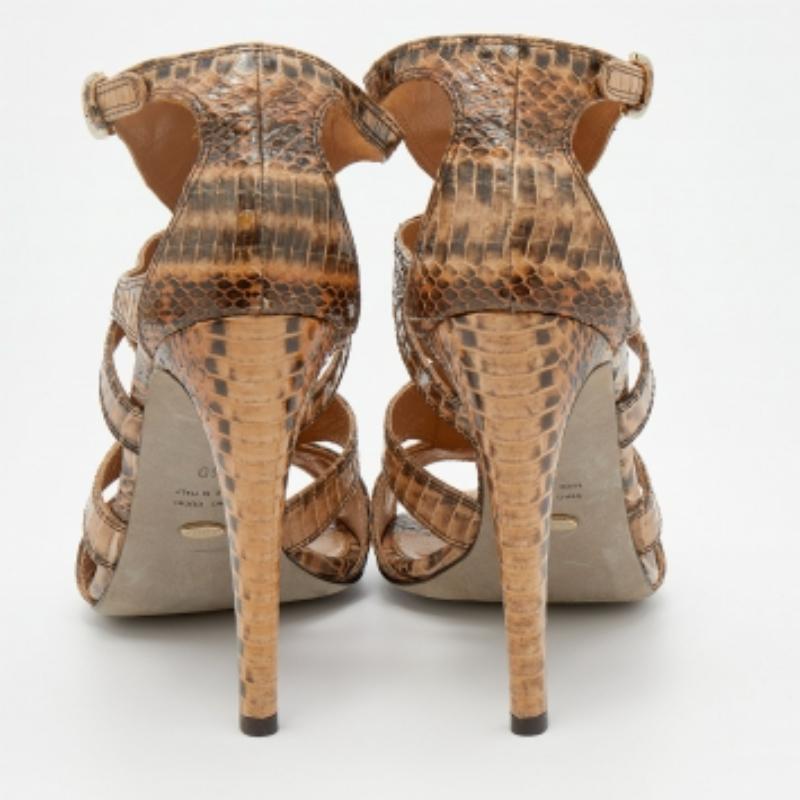 Sergio Rossi Sandali in pelle di serpente beige Ombre Taglia 40 in vendita 1