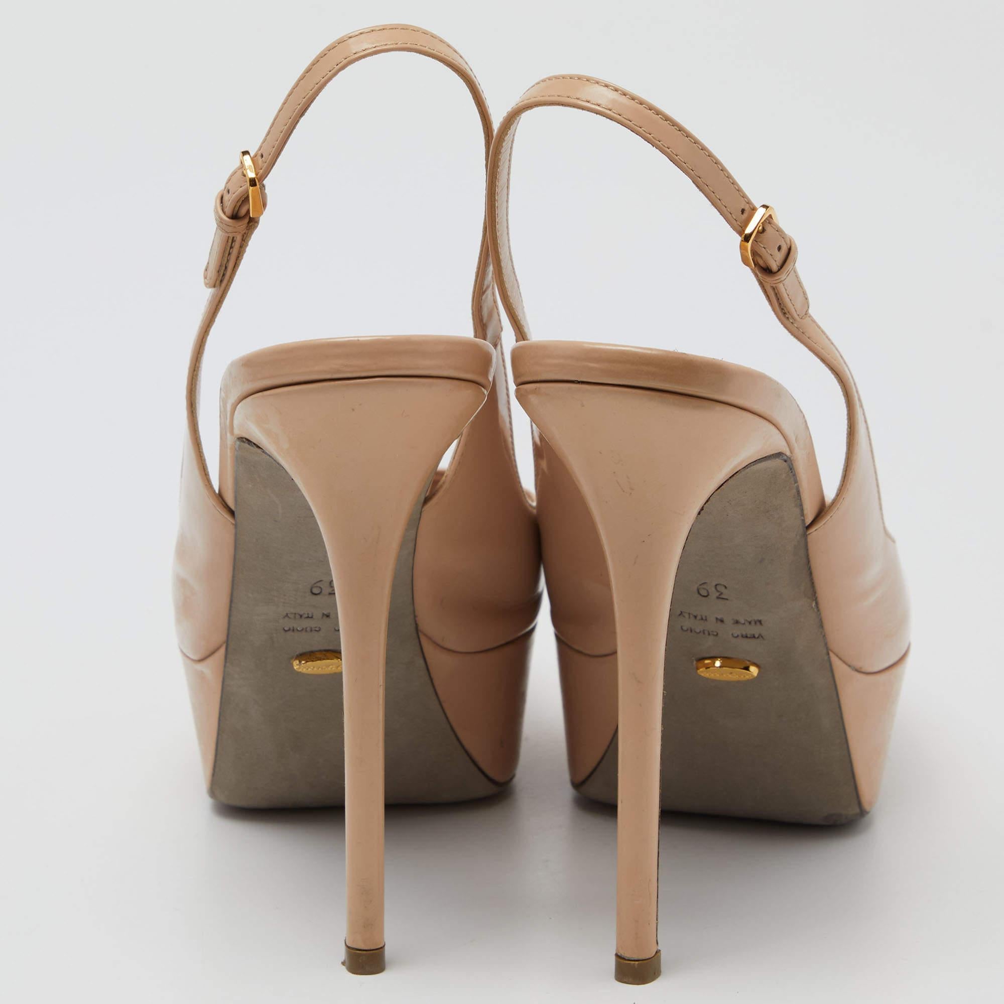 Sergio Rossi Beige Patent Leather Cachet Slingback Pumps Size 39 For Sale 1