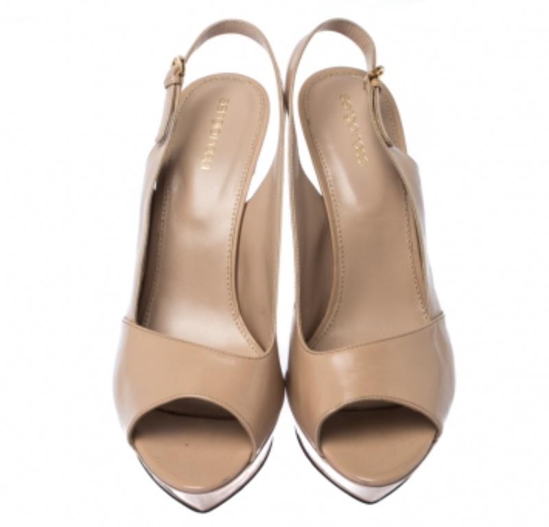 Sergio Rossi Beige Patent Leather Peep Toe Ankle Strap Platform Sandals 42 in vendita 2
