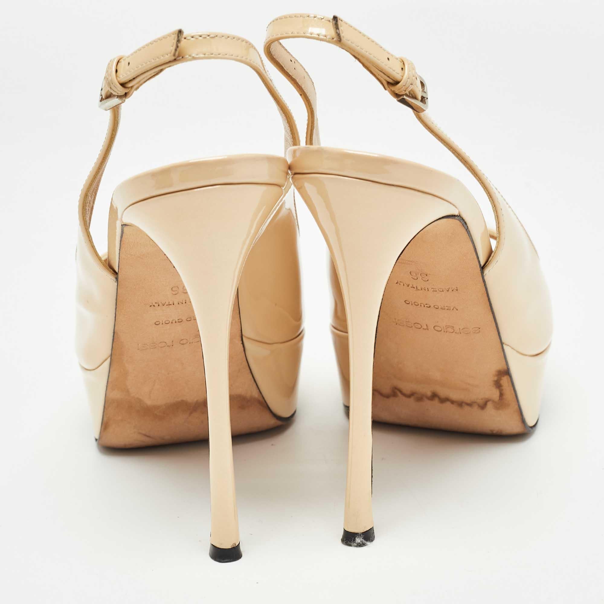 Sergio Rossi Beige Patent Leather Peep Toe Slingback Pumps Size 36 For Sale 1