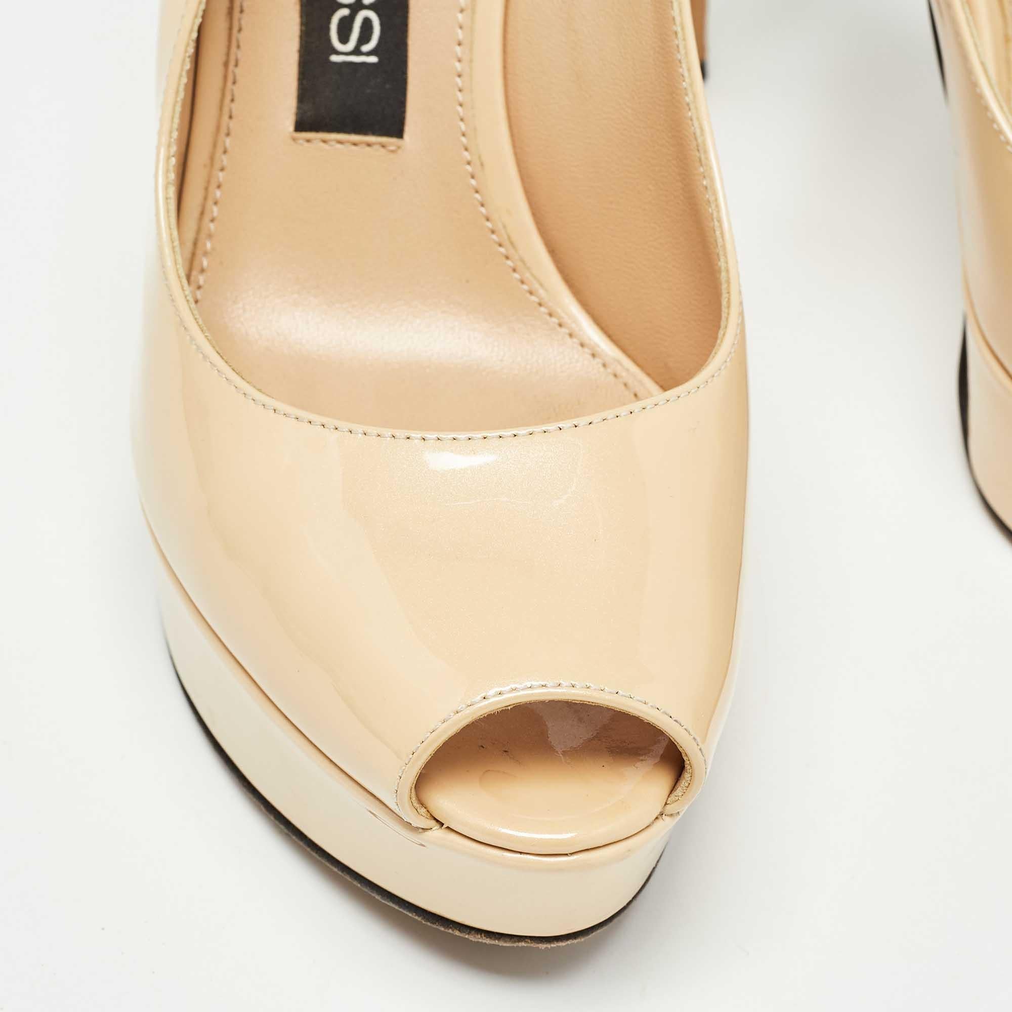 Sergio Rossi Beige Patent Leather Peep Toe Slingback Pumps Size 36 For Sale 3