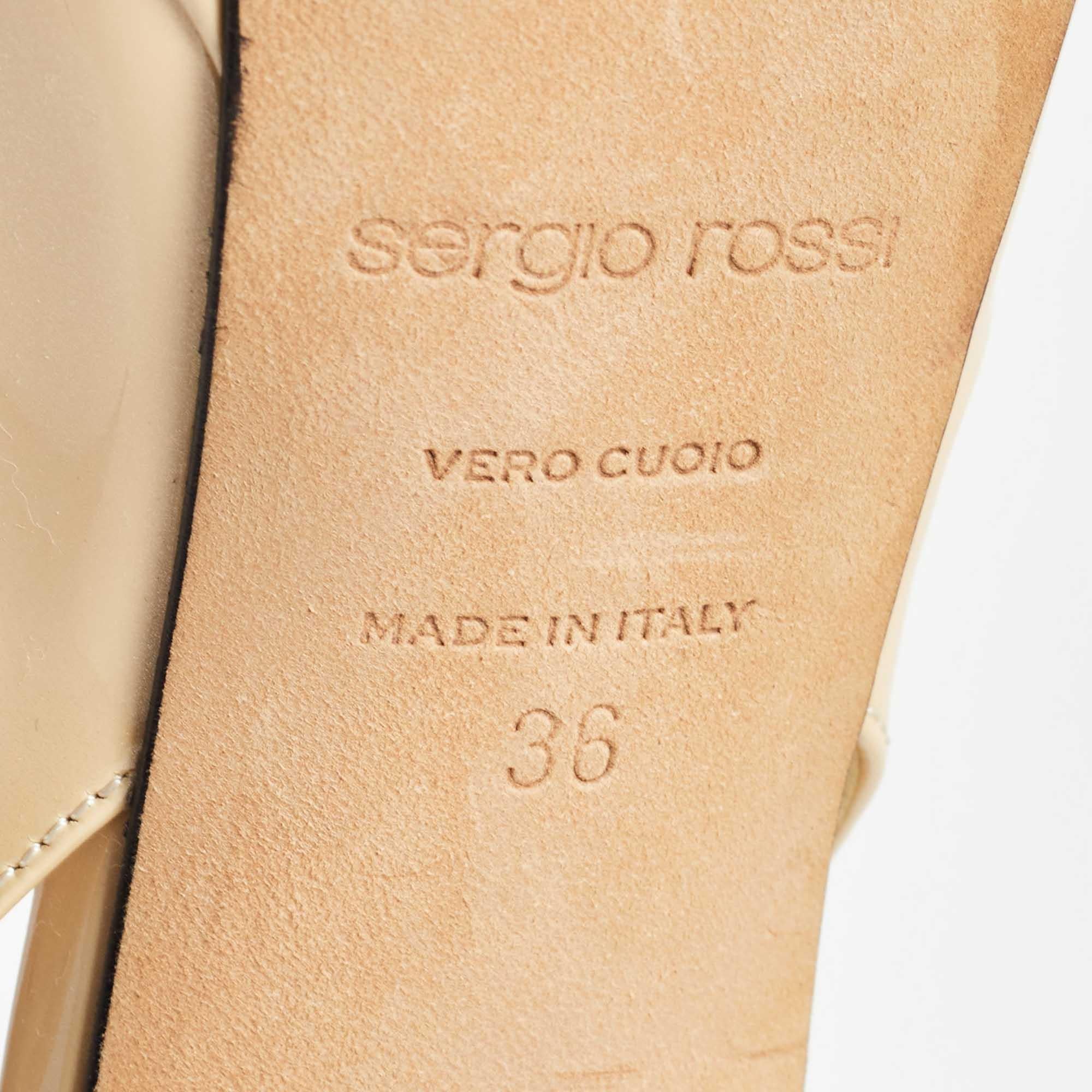 Sergio Rossi Beige Patent Leather Peep Toe Slingback Pumps Size 36 For Sale 4