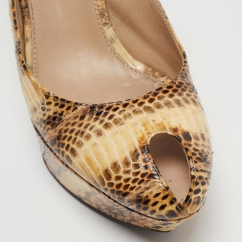 Sergio Rossi Beige Python Leather Peep Tee Platform Slingback Sandals Size 40 For Sale 1