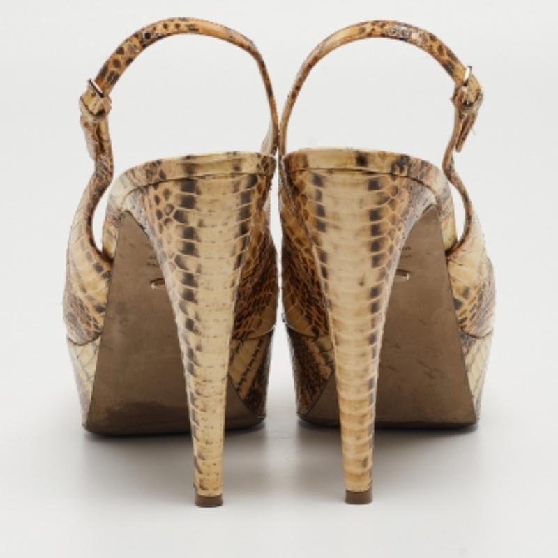 Sergio Rossi Beige Python Leather Peep Tee Platform Slingback Sandals Size 40 For Sale 3