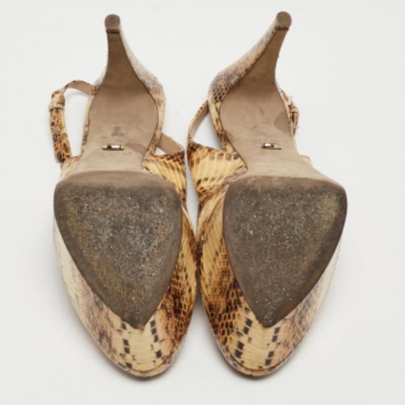 Sergio Rossi Beige Python Leather Peep Tee Platform Slingback Sandals Size 40 For Sale 4