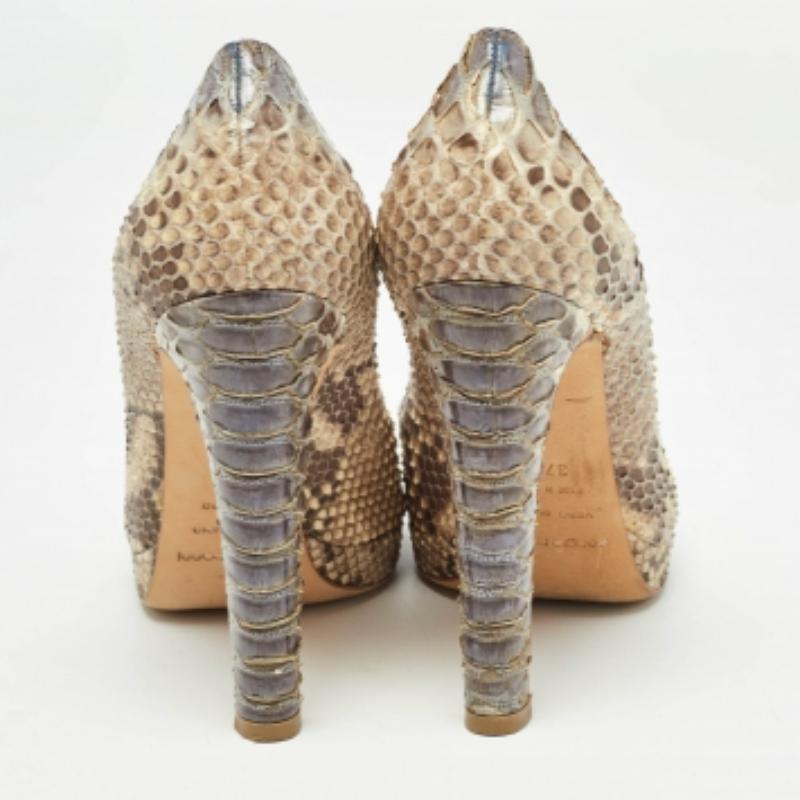 Sergio Rossi Beige Python Leder Peep Toe Pumps Größe 37.5 im Angebot 2