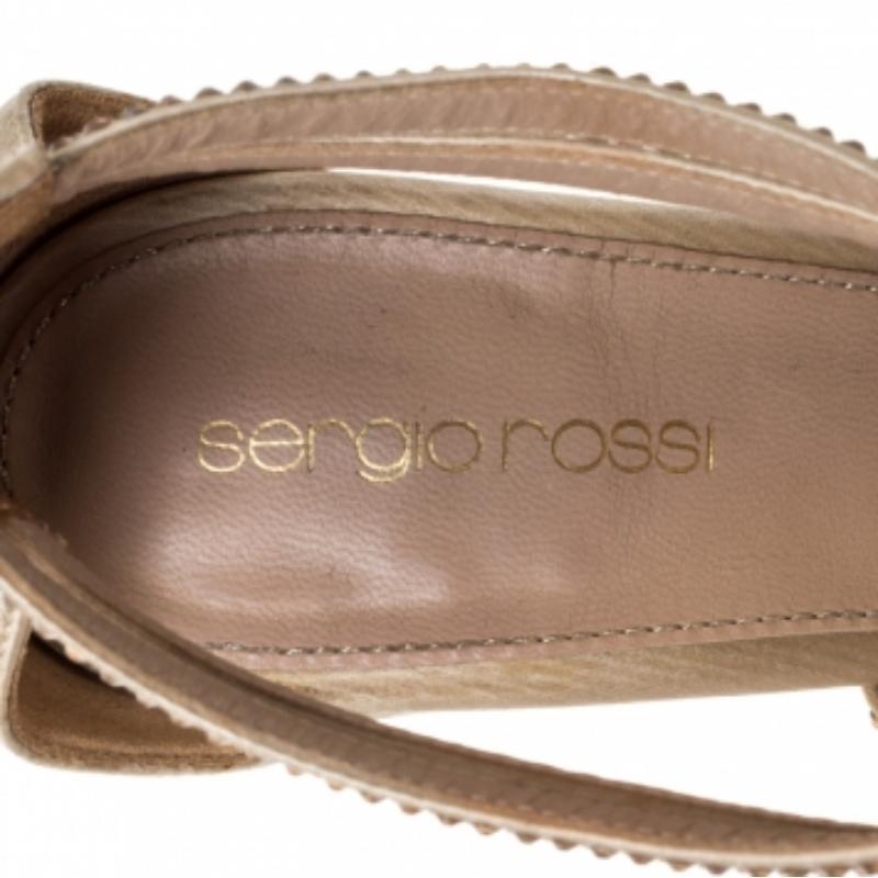 Sergio Rossi Beige Satin Crystal Embellished Strappy Platform Sandals Size 39 For Sale 1