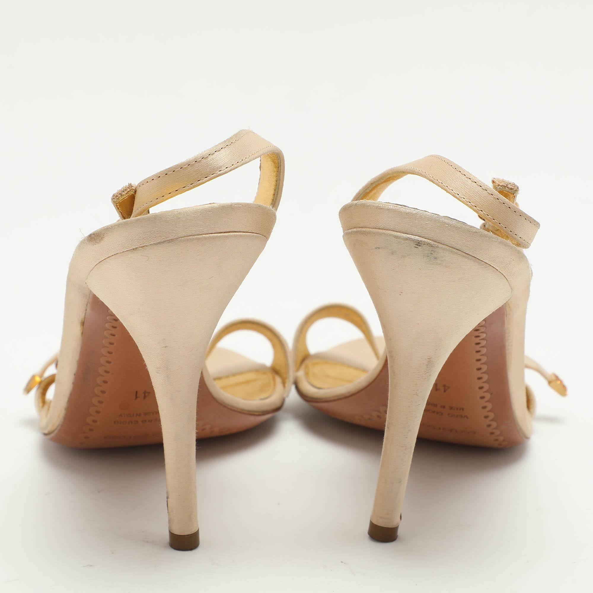 Sergio Rossi Beige Satin Embellished Slingback Sandals Size 41 For Sale 1