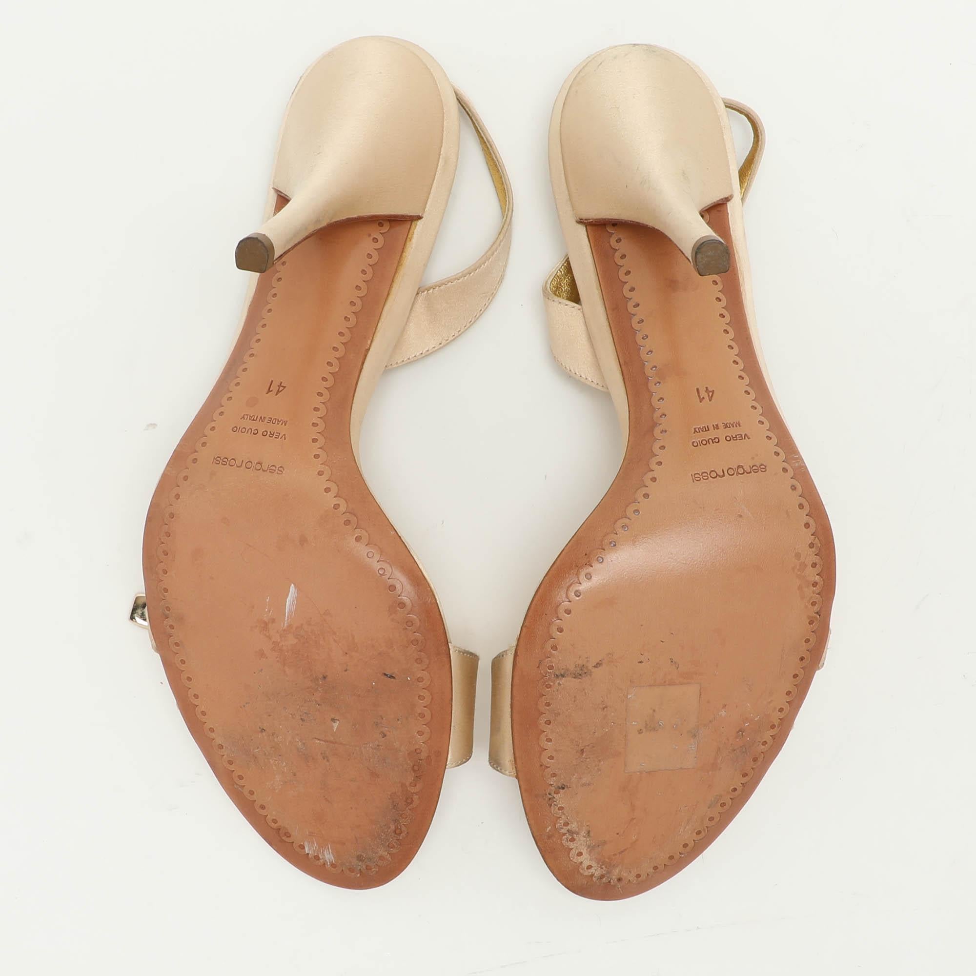 Sergio Rossi Beige Satin Embellished Slingback Sandals Size 41 For Sale 2