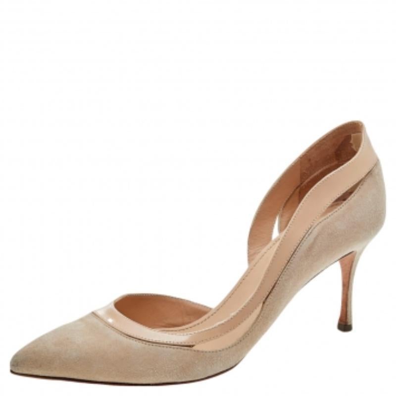 Sergio Rossi D'orsay Pumps aus Wildleder und Lackleder in Beige, Größe 37,5 Damen im Angebot