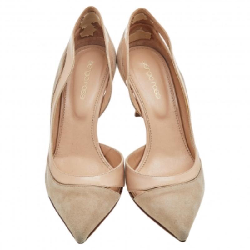 Sergio Rossi D'orsay Pumps aus Wildleder und Lackleder in Beige, Größe 37,5 im Angebot 1