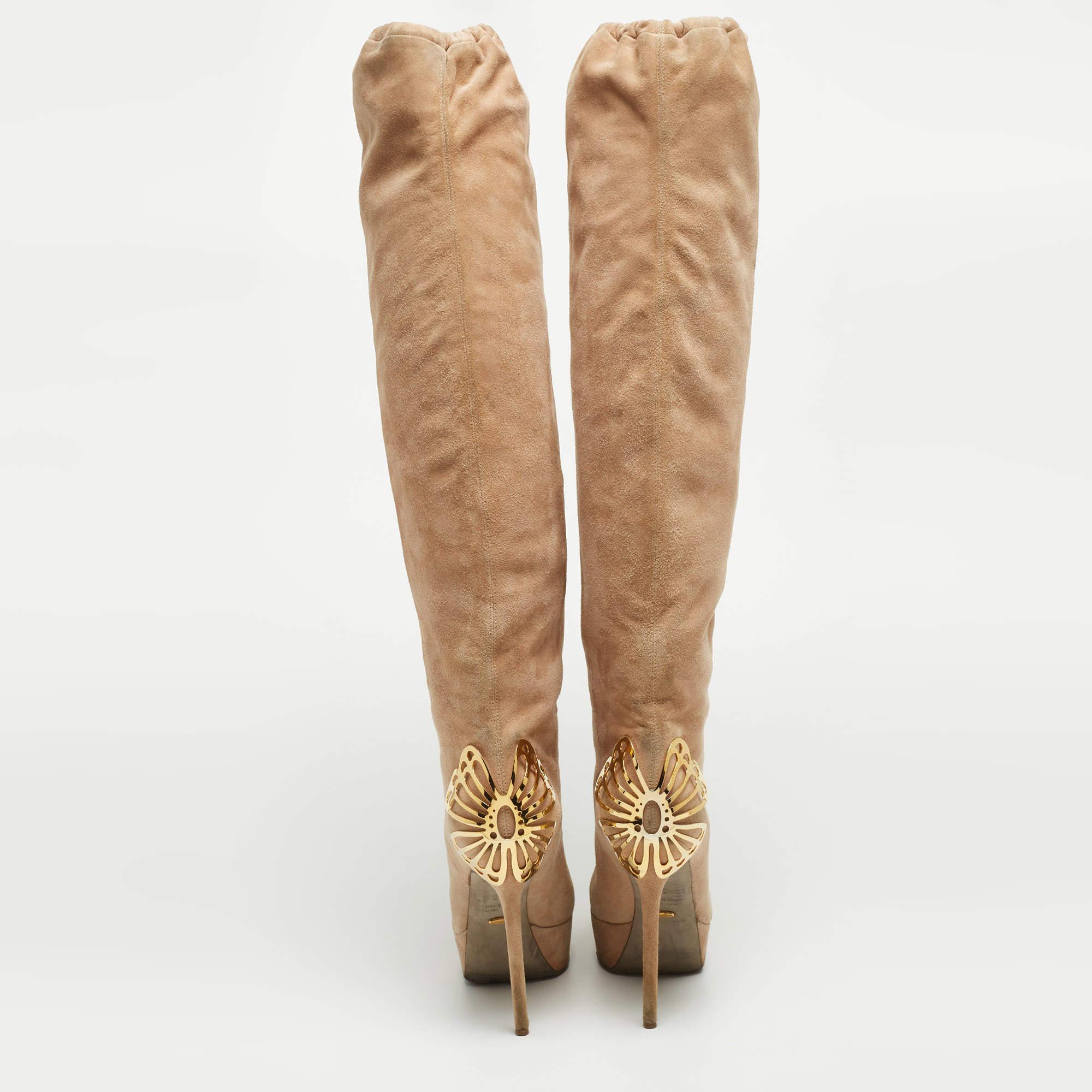 Sergio Rossi Beige Suede Knee Length Boots Size 38 For Sale 1