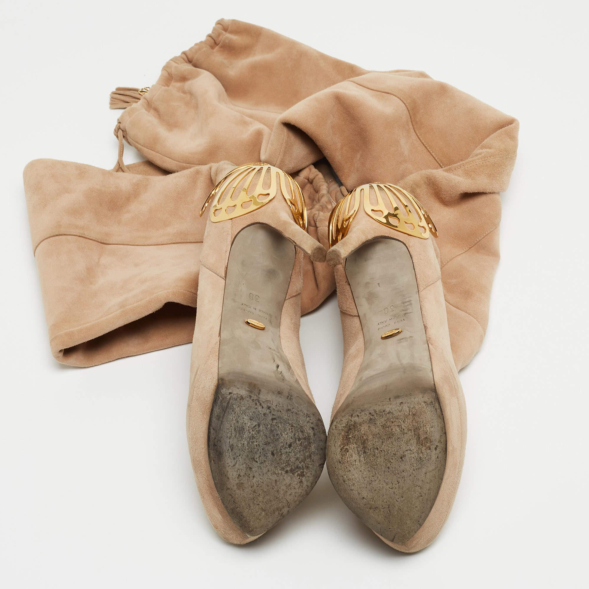 Sergio Rossi Beige Suede Knee Length Boots Size 38 For Sale 2