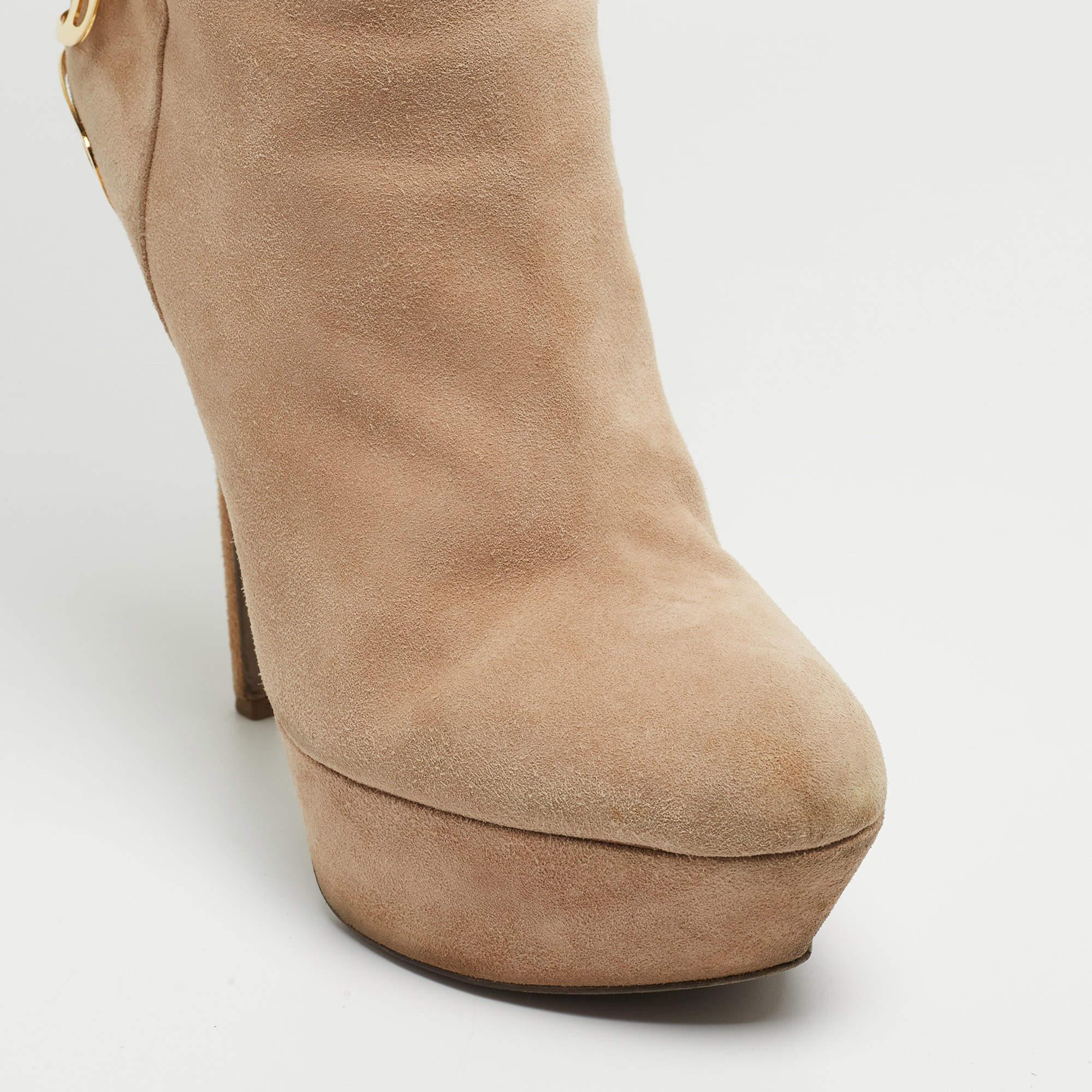 Sergio Rossi Beige Suede Knee Length Boots Size 38 For Sale 3