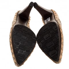 Sergio Rossi Beige Suede Stud Trim Wooden Platform Pointed Toe Mules Size 37.5