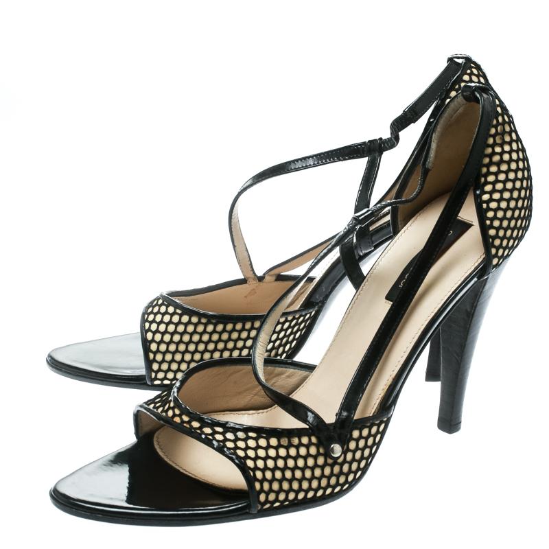 Sergio Rossi Black/Beige Leather And Mesh Strappy Sandals Size 40 1