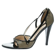 Sergio Rossi Black/Beige Leather And Mesh Strappy Sandals Size 40