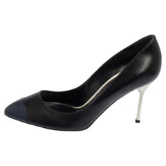 Sergio Rossi  Black/Blue Leather Cap Toe Pumps Size 38