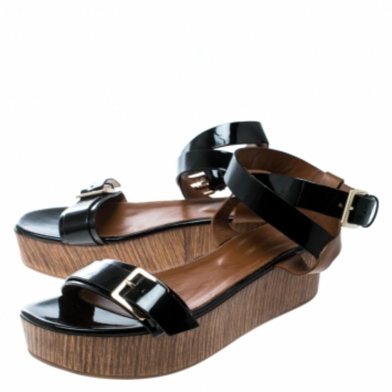 Sergio Rossi Sandales à semelles compensées en cuir noir/brun Taille 40 Pour femmes en vente