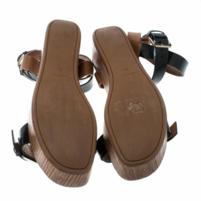Sergio Rossi Sandales à semelles compensées en cuir noir/brun Taille 40 en vente 1