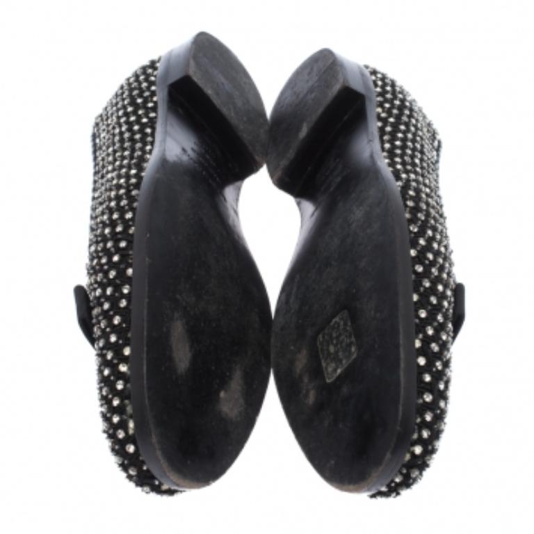 Noir Sergio Rossi - Mocassins plats ornés de cristaux noirs avec nœud papillon, taille 36,5 en vente