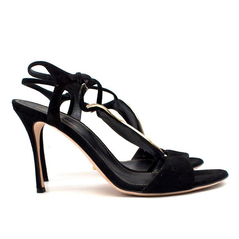Sergio Rossi Black Embellished Sandals 37.5 For Sale at 1stDibs