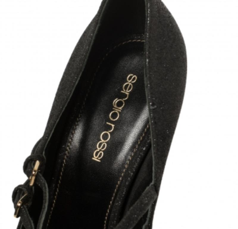 Sergio Rossi Black Glitter Betty Mary Jane Pumps Size 36 In Excellent Condition For Sale In Dubai, Al Qouz 2