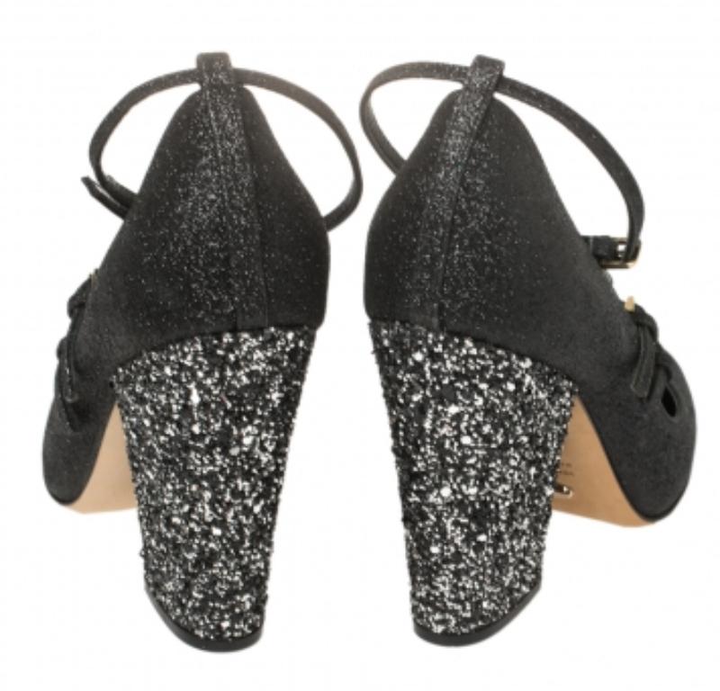 Women's Sergio Rossi Black Glitter Betty Mary Jane Pumps Size 36 For Sale