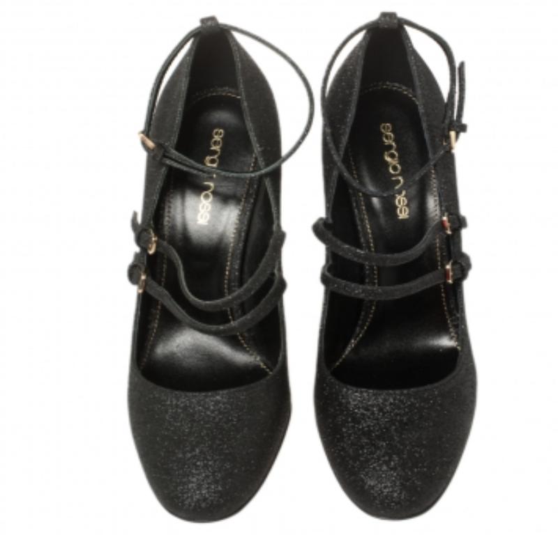 Sergio Rossi Black Glitter Betty Mary Jane Pumps Size 36 For Sale 2
