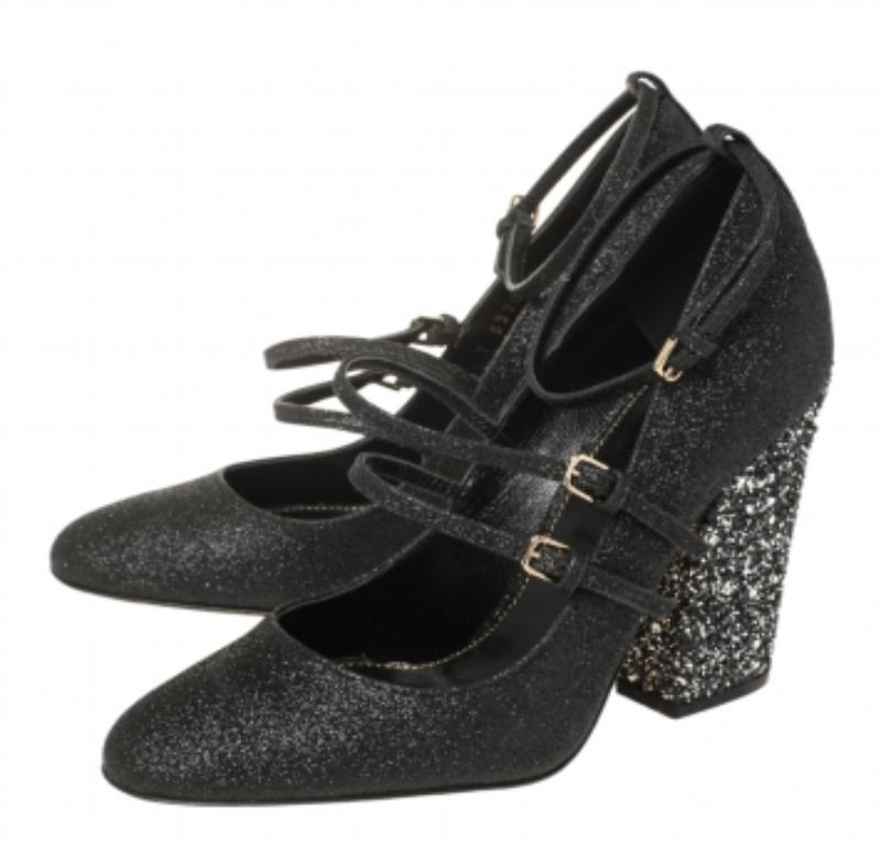 Sergio Rossi Black Glitter Betty Mary Jane Pumps Size 36 For Sale 3