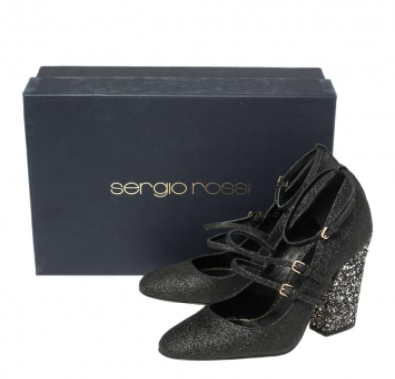 Sergio Rossi Black Glitter Betty Mary Jane Pumps Size 36 For Sale 4