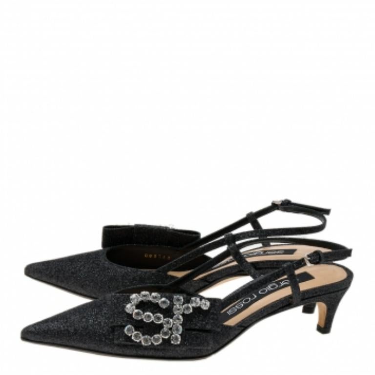 Noir Sergio Rossi Sandales à brides Icona noires à paillettes Sr, Taille 37 en vente