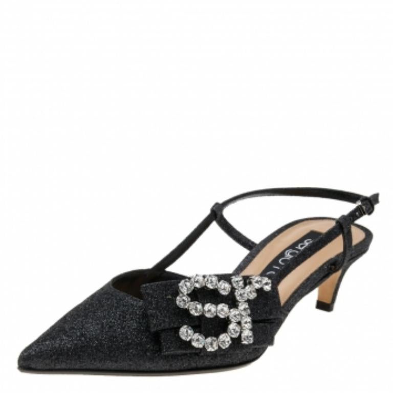 Sergio Rossi Sandales à brides Icona noires à paillettes Sr, Taille 37 en vente 2