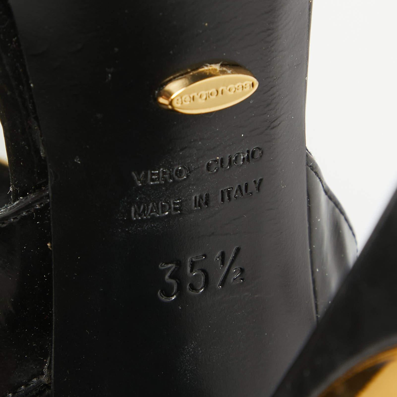 Sergio Rossi Black/Gold Leather Platform Ankle Strap Sandals Size 35.5 4