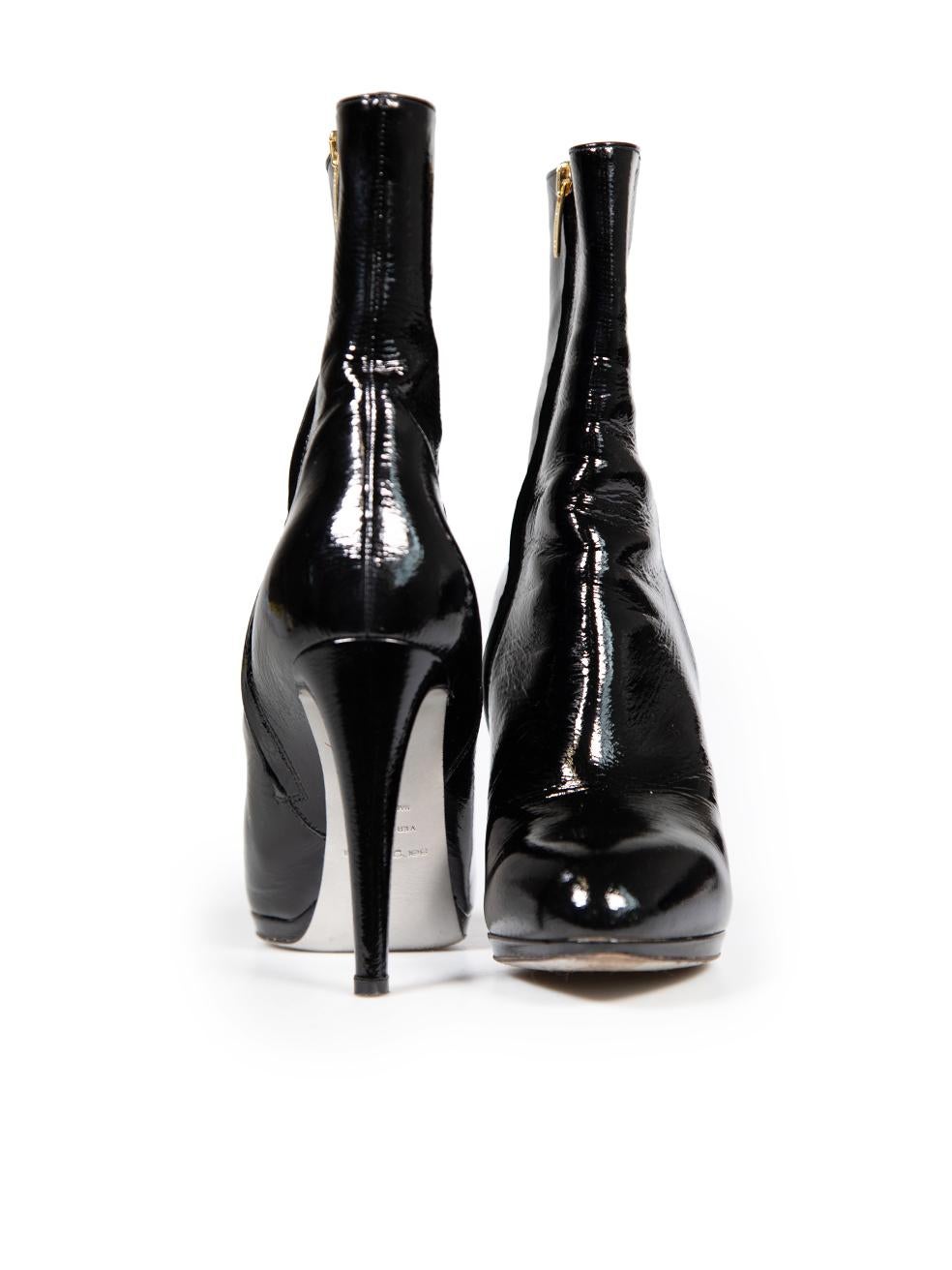 Sergio Rossi Black Heeled Ankle Patent Boots Size IT 39.5 In Good Condition For Sale In London, GB