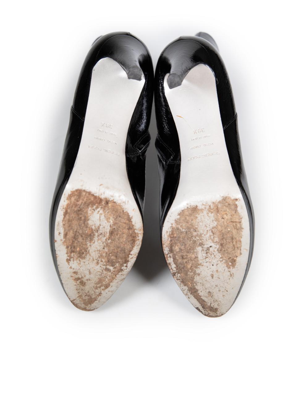 Sergio Rossi Black Heeled Ankle Patent Boots Size IT 39.5 Bon état - En vente à London, GB
